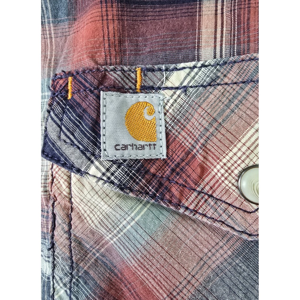 Carhartt Button Down Shirt Mens XL Red Blue Plaid Relaxed Fit Long Sleeve Snap - Picture 5 of 11